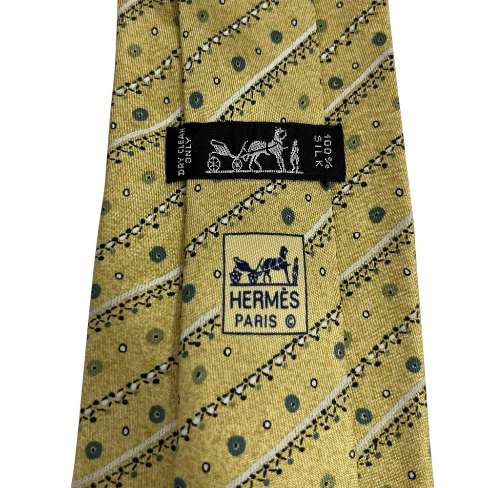 Hermes Mens Tie Geometric Circles Bronze/Olive Silk 7870 UA 3.5" (W) 58" (L) euc